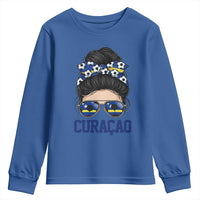 Curacao Soccer Messy Bun Girl Youth Sweatshirt Proud Curacaoan Heritage Gift