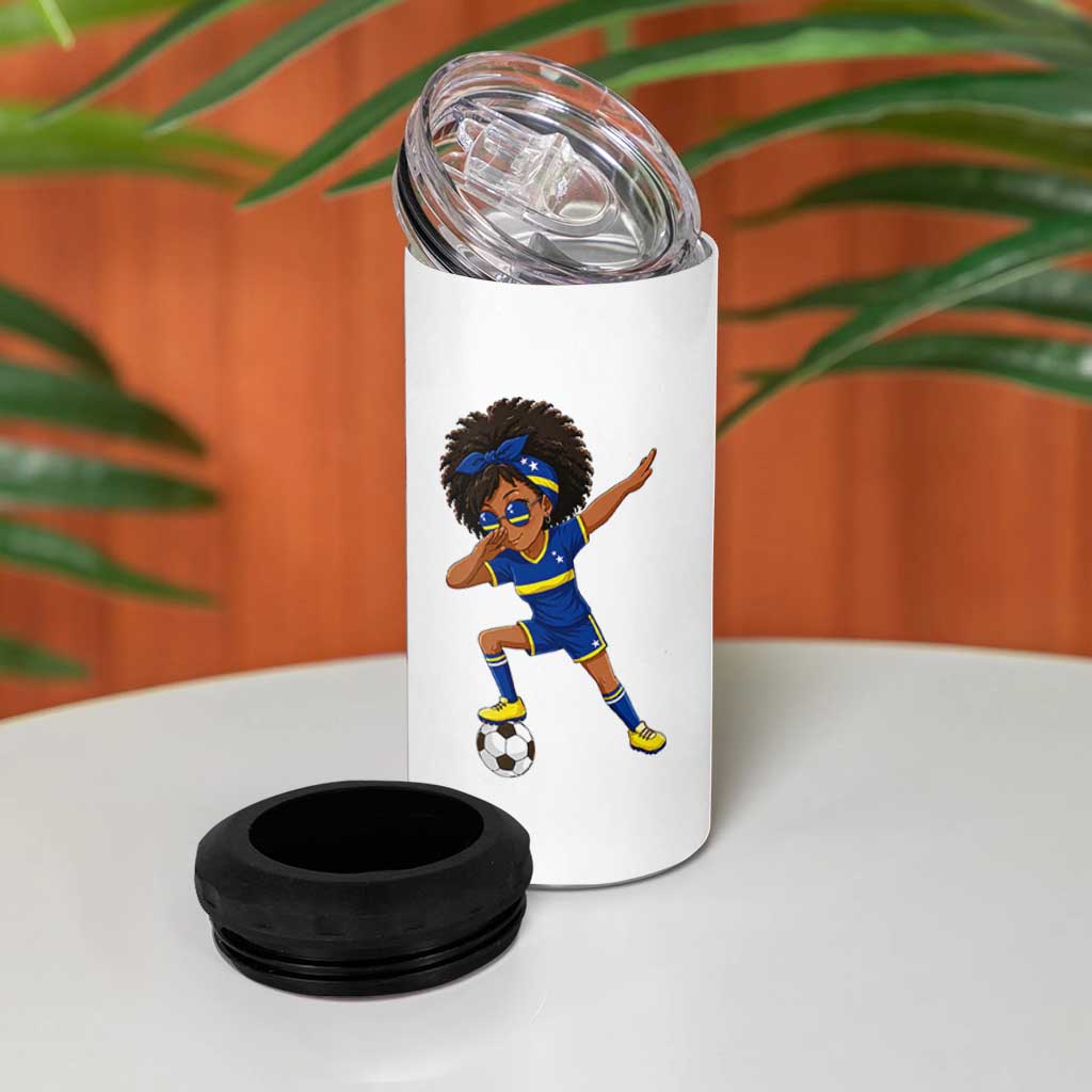 Funny Curacao Soccer Girl 4 in 1 Can Cooler Tumbler Dabbing Football Fan Gift