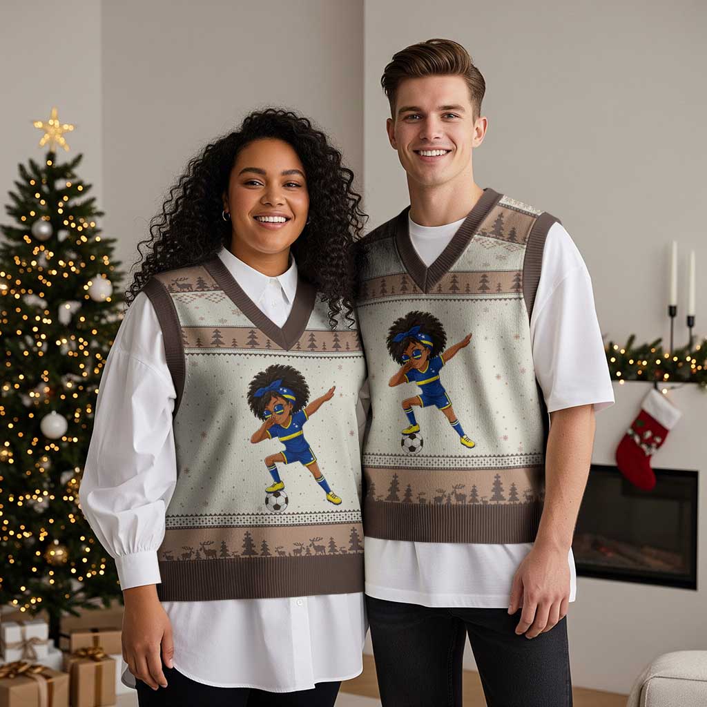 Funny Curacao Soccer Girl V-Neck Knit Sweater Vest Dabbing Football Fan Gift