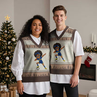 Funny Curacao Soccer Girl V-Neck Knit Sweater Vest Dabbing Football Fan Gift
