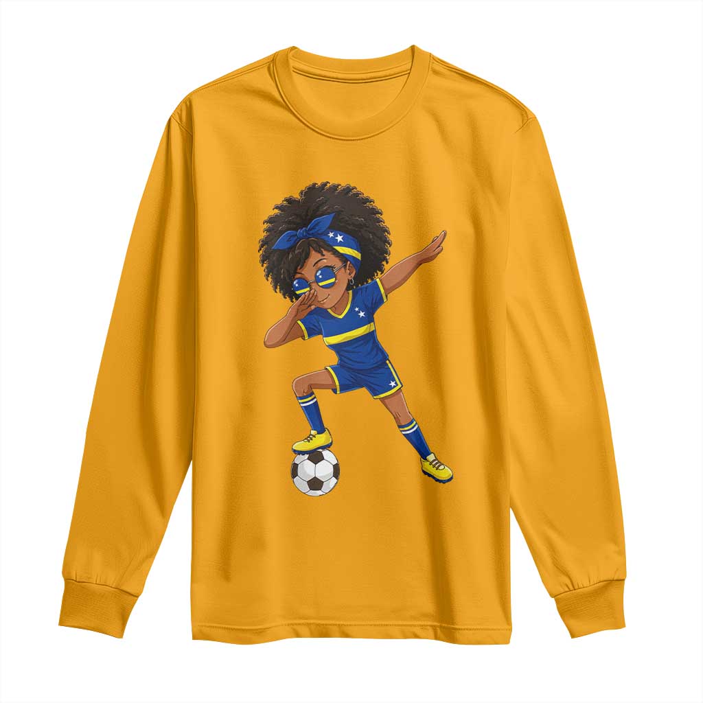 Funny Curacao Soccer Girl Long Sleeve Shirt Dabbing Football Fan Gift
