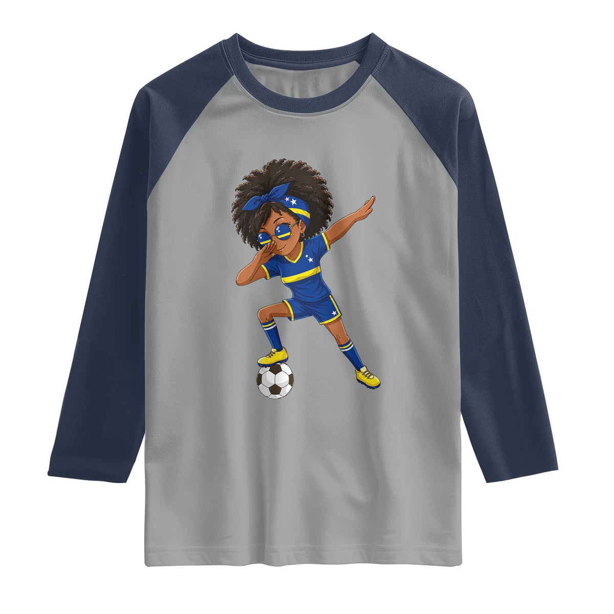Funny Curacao Soccer Girl Raglan Shirt Dabbing Football Fan Gift