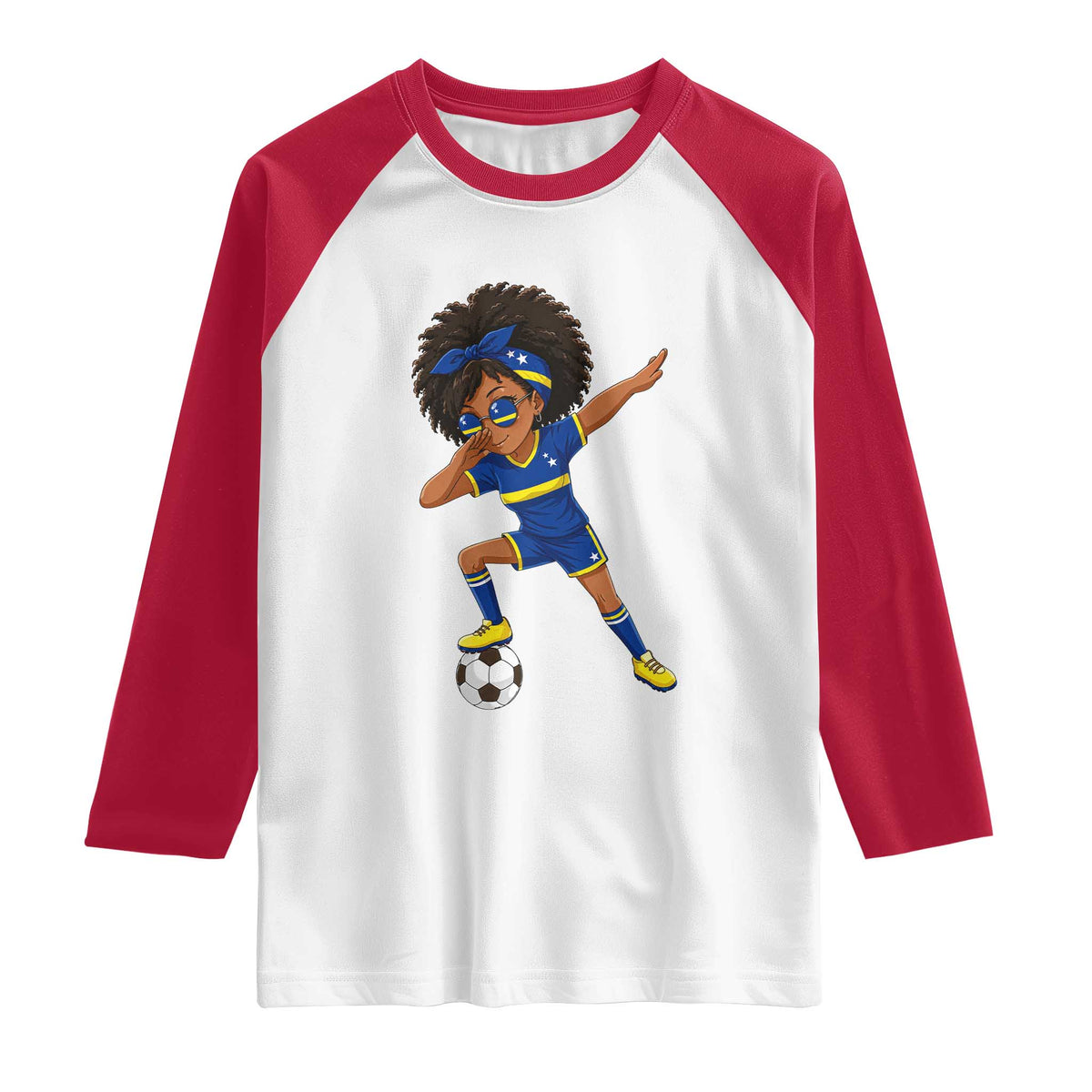 Funny Curacao Soccer Girl Raglan Shirt Dabbing Football Fan Gift