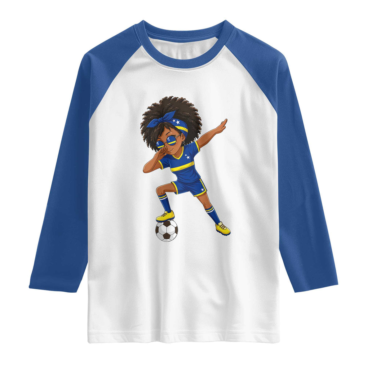 Funny Curacao Soccer Girl Raglan Shirt Dabbing Football Fan Gift