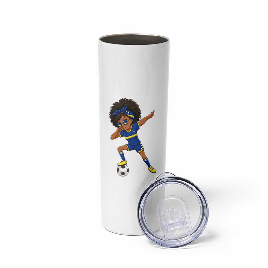 Funny Curacao Soccer Girl Skinny Tumbler Dabbing Football Fan Gift