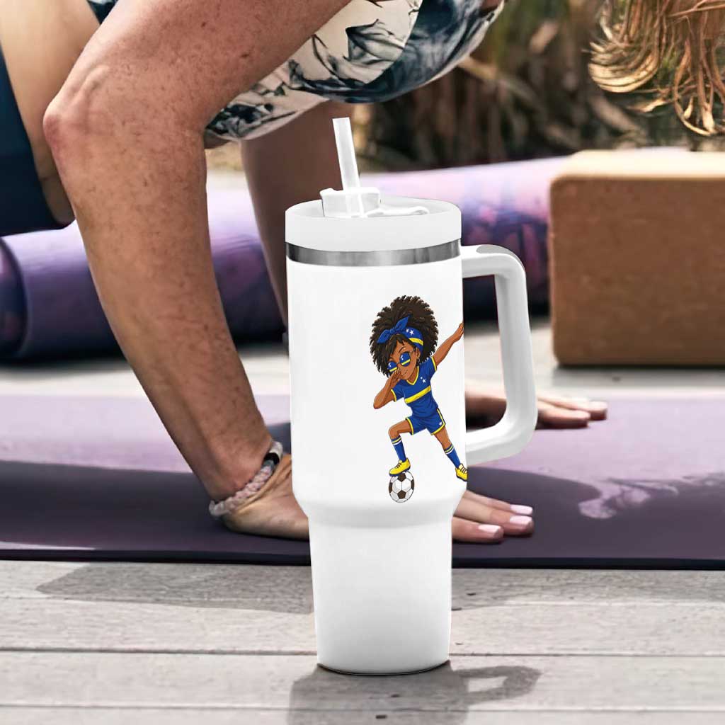 Funny Curacao Soccer Girl Tumbler With Handle Dabbing Football Fan Gift