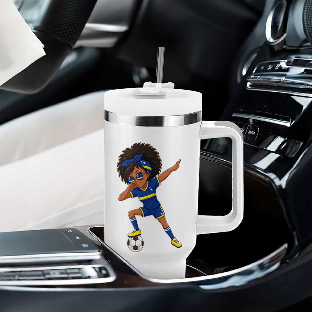 Funny Curacao Soccer Girl Tumbler With Handle Dabbing Football Fan Gift
