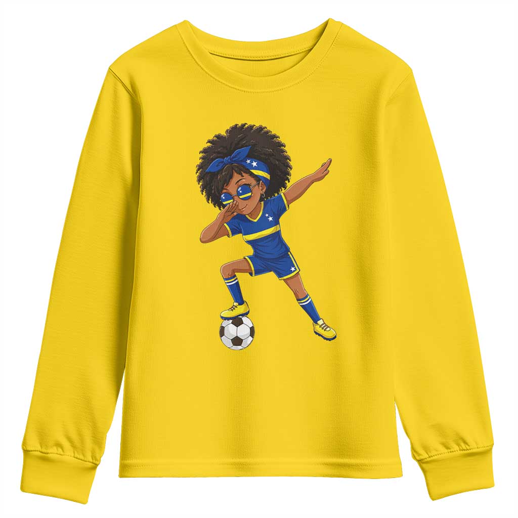 Funny Curacao Soccer Girl Youth Sweatshirt Dabbing Football Fan Gift