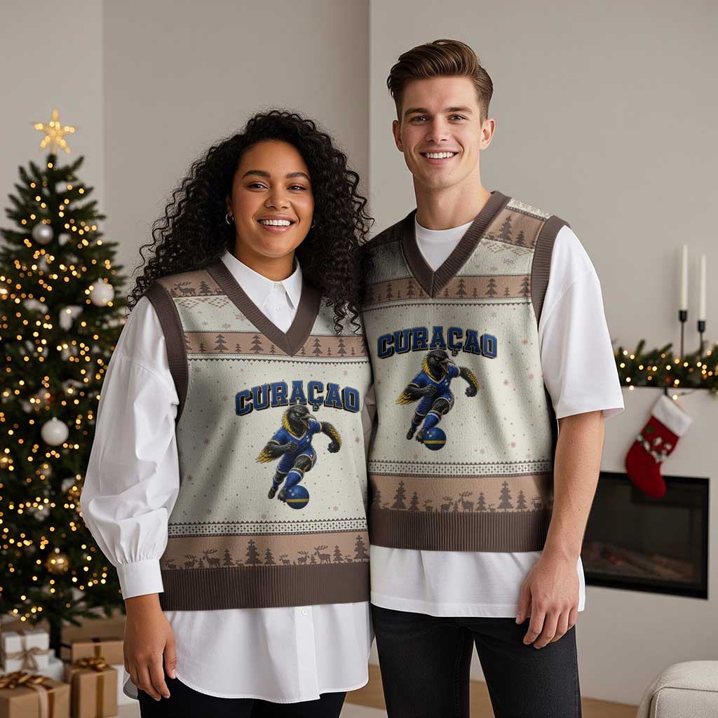 Funny Curacao Bird Soccer Lover V-Neck Knit Sweater Vest Caribbean Island Gift