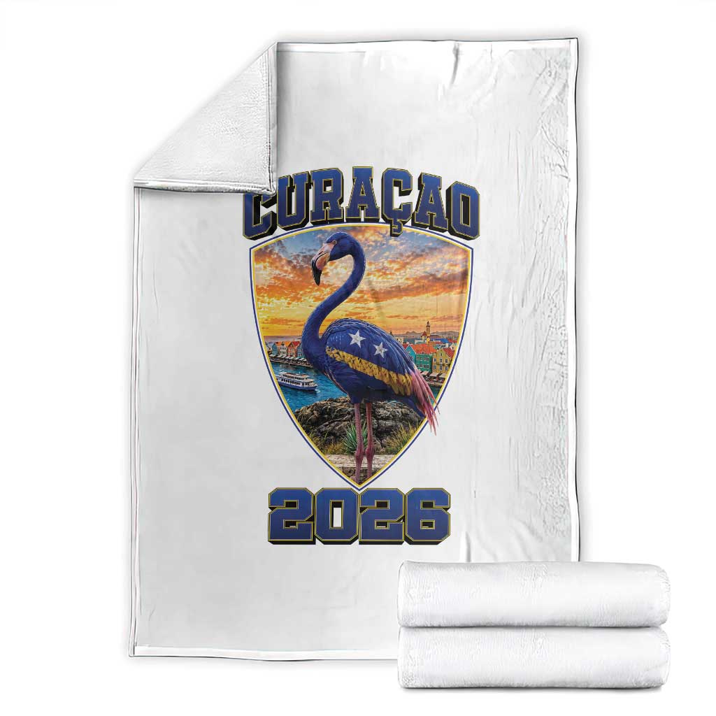 Funny Curacao Flamingo Soccer Lover Throw Blanket Caribbean Island Gift