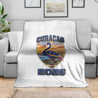 Funny Curacao Flamingo Soccer Lover Throw Blanket Caribbean Island Gift
