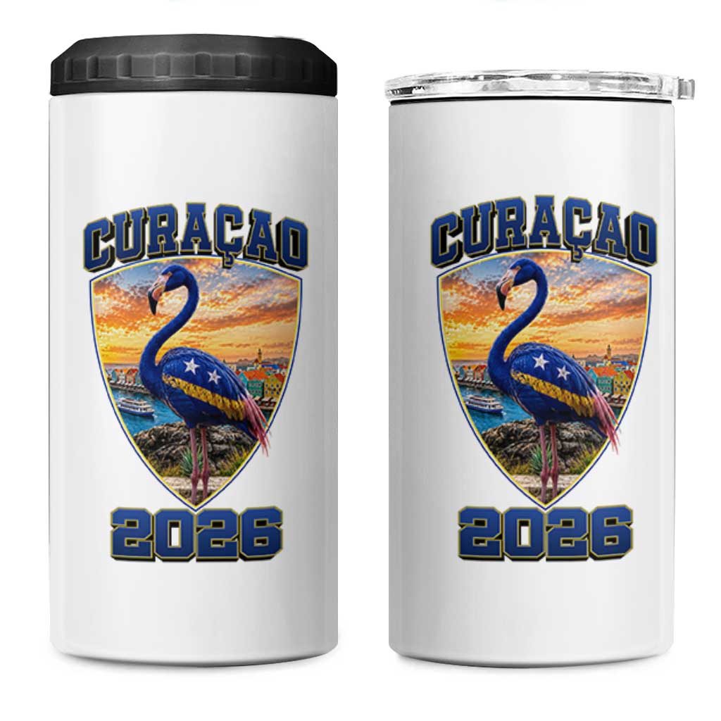 Funny Curacao Flamingo Soccer Lover 4 in 1 Can Cooler Tumbler Caribbean Island Gift