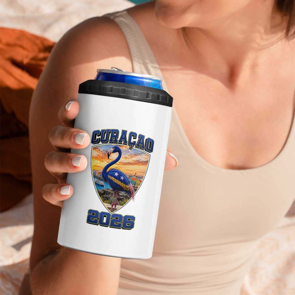 Funny Curacao Flamingo Soccer Lover 4 in 1 Can Cooler Tumbler Caribbean Island Gift