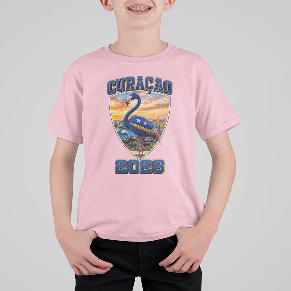 Funny Curacao Flamingo Soccer Lover T Shirt For Kid Caribbean Island Gift