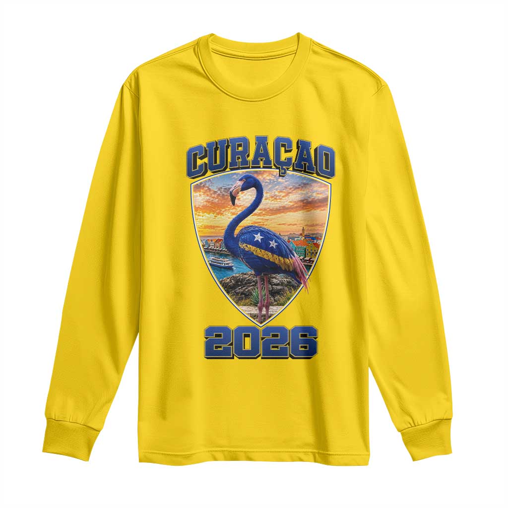 Funny Curacao Flamingo Soccer Lover Long Sleeve Shirt Caribbean Island Gift