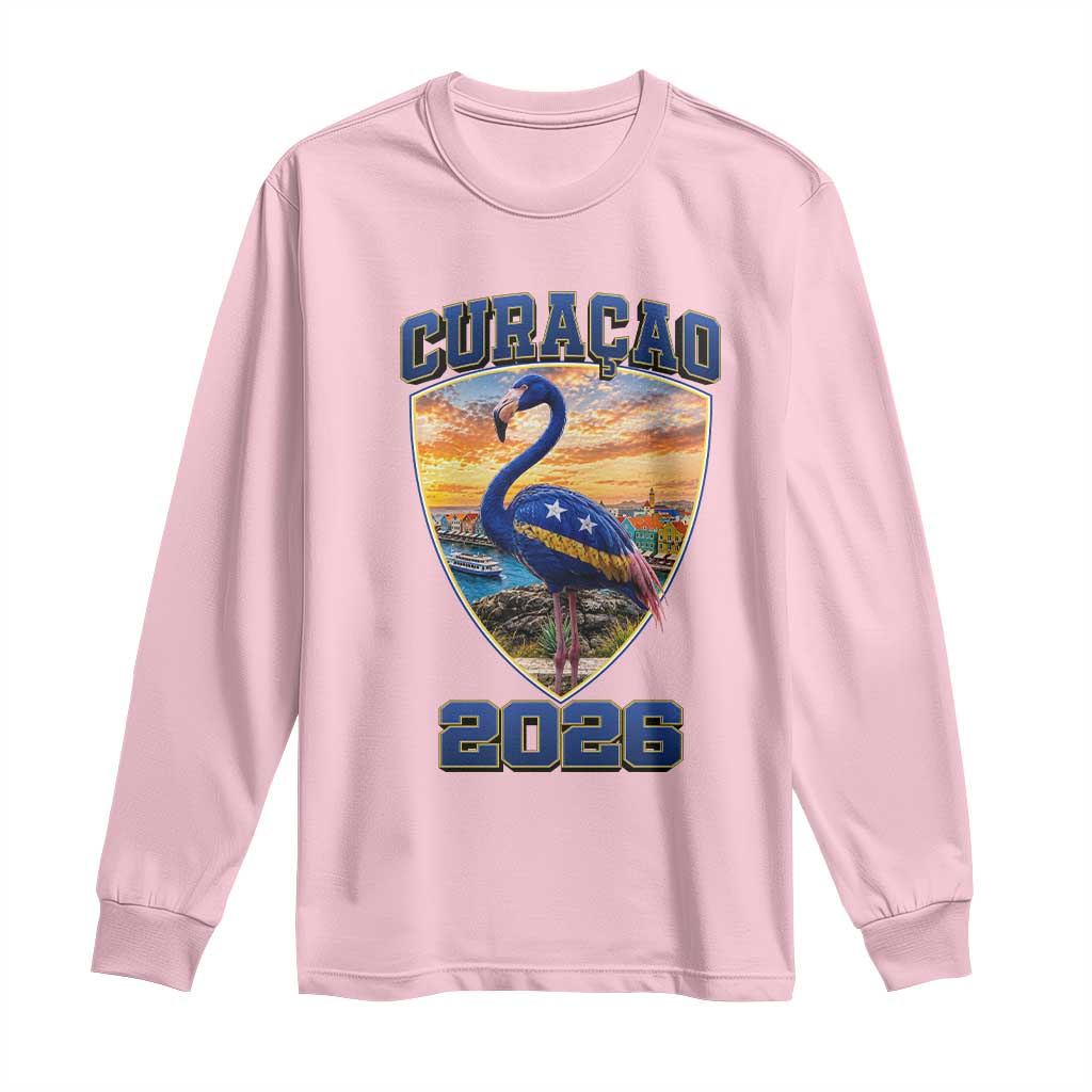 Funny Curacao Flamingo Soccer Lover Long Sleeve Shirt Caribbean Island Gift