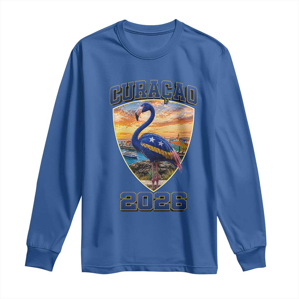 Funny Curacao Flamingo Soccer Lover Long Sleeve Shirt Caribbean Island Gift