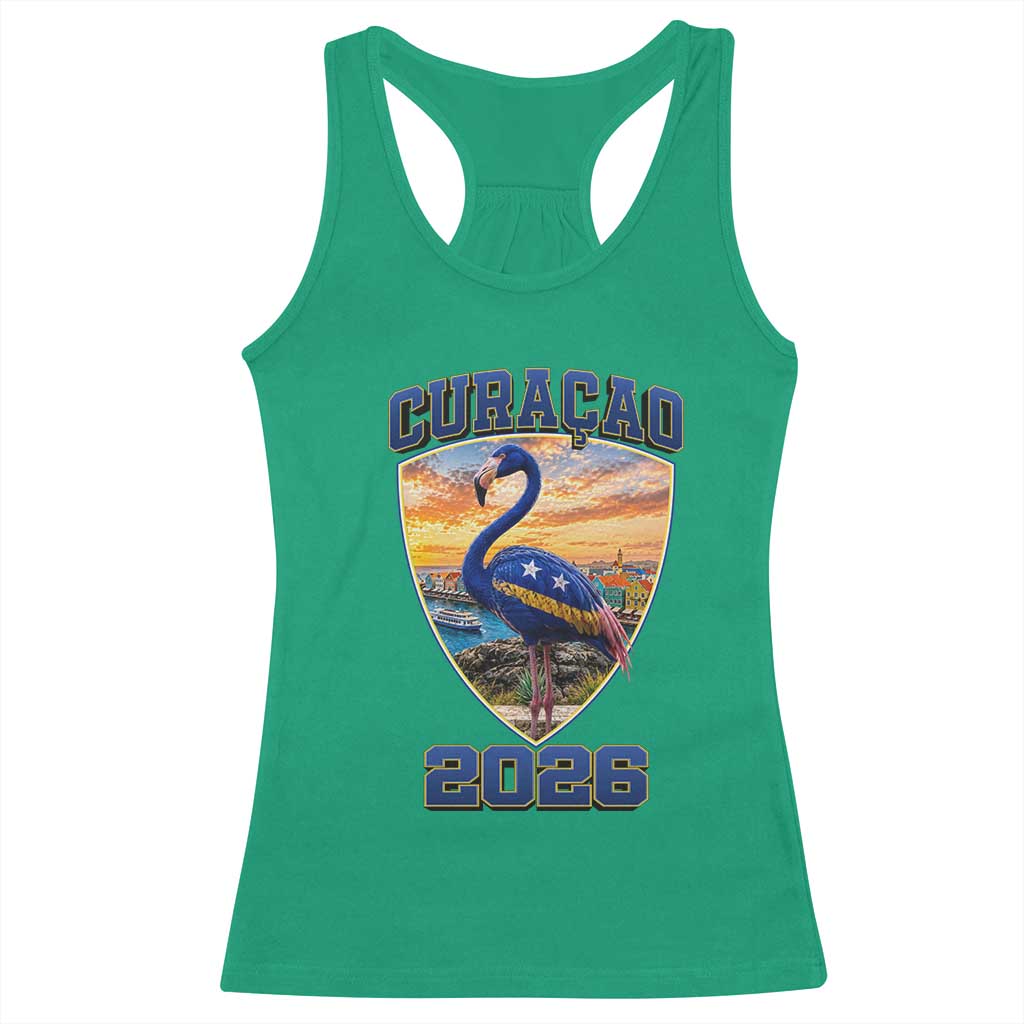 Funny Curacao Flamingo Soccer Lover Racerback Tank Top Caribbean Island Gift