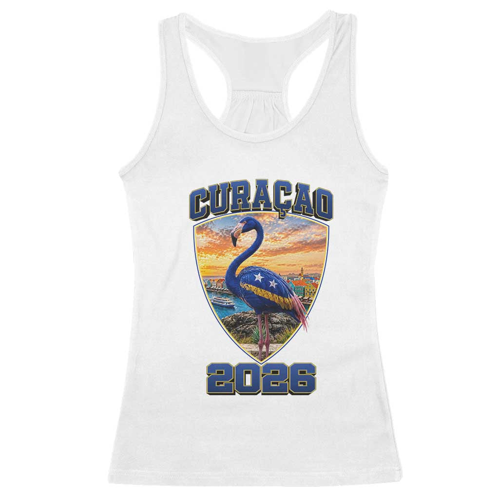 Funny Curacao Flamingo Soccer Lover Racerback Tank Top Caribbean Island Gift