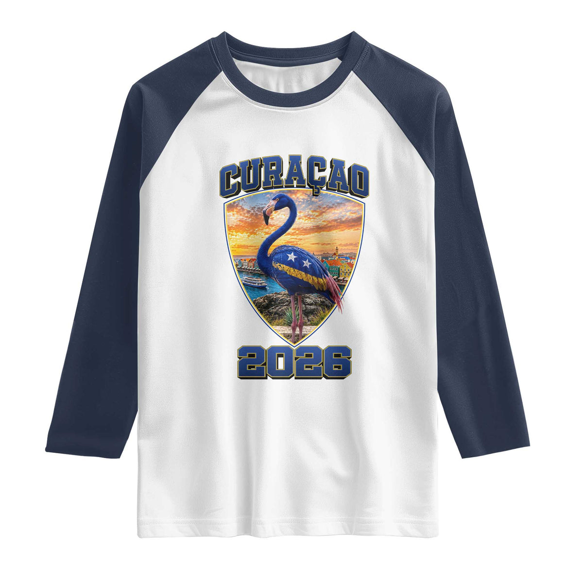 Funny Curacao Flamingo Soccer Lover Raglan Shirt Caribbean Island Gift