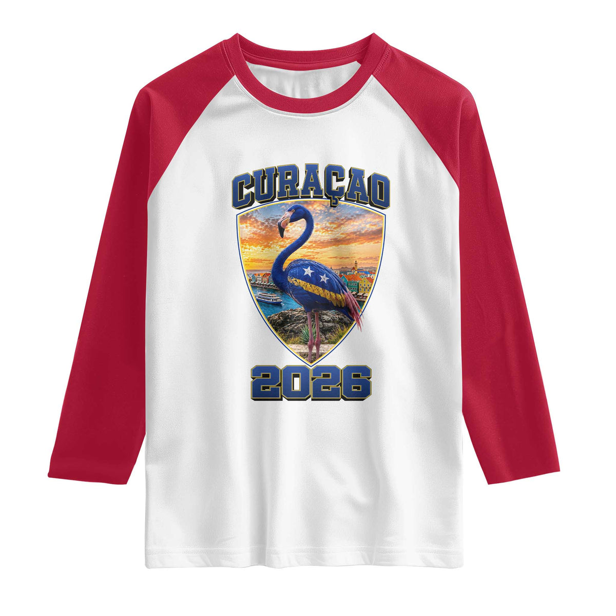 Funny Curacao Flamingo Soccer Lover Raglan Shirt Caribbean Island Gift