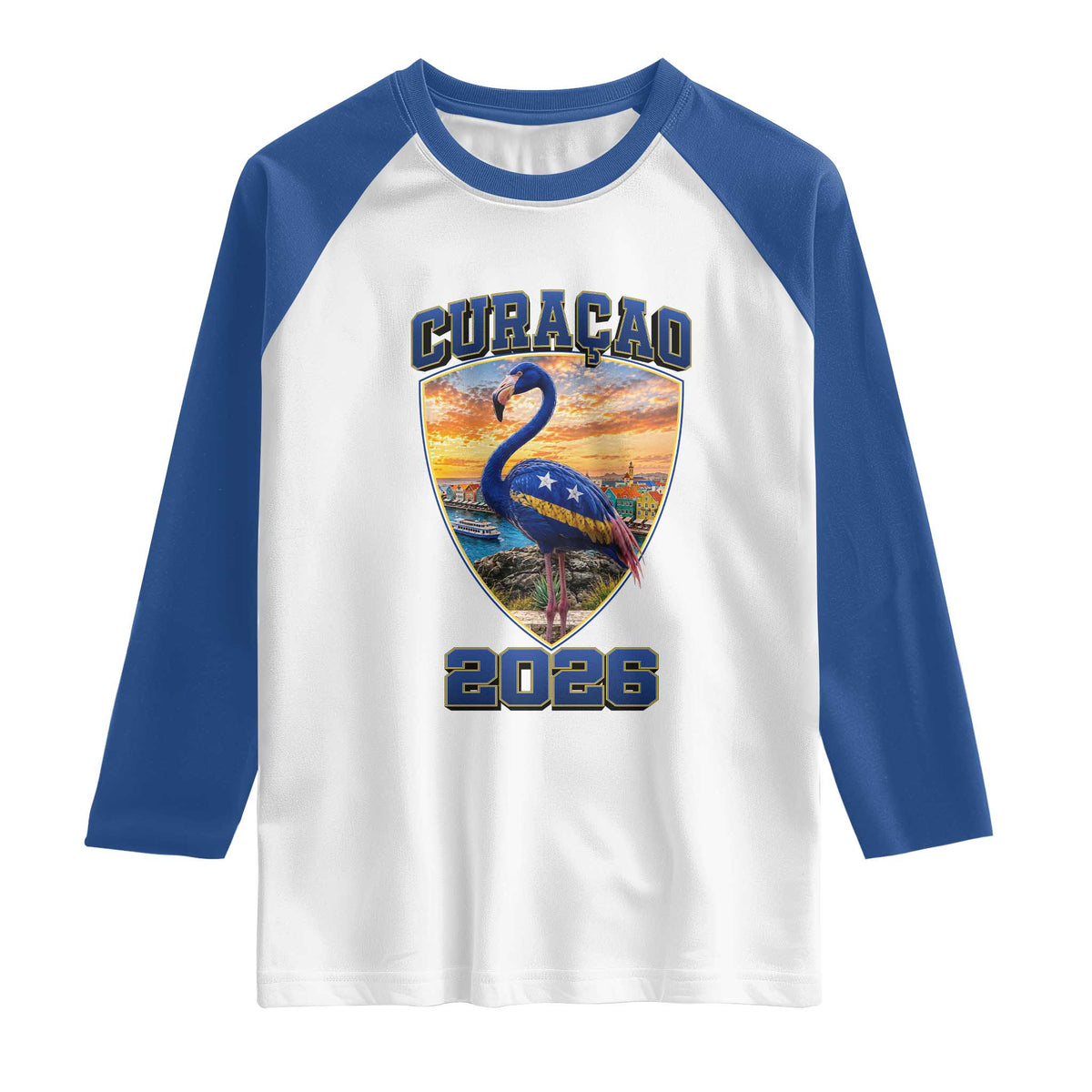 Funny Curacao Flamingo Soccer Lover Raglan Shirt Caribbean Island Gift