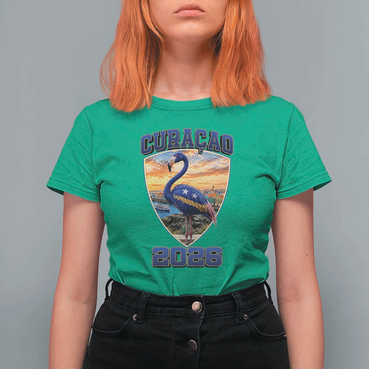 Funny Curacao Flamingo Soccer Lover T Shirt For Women Caribbean Island Gift