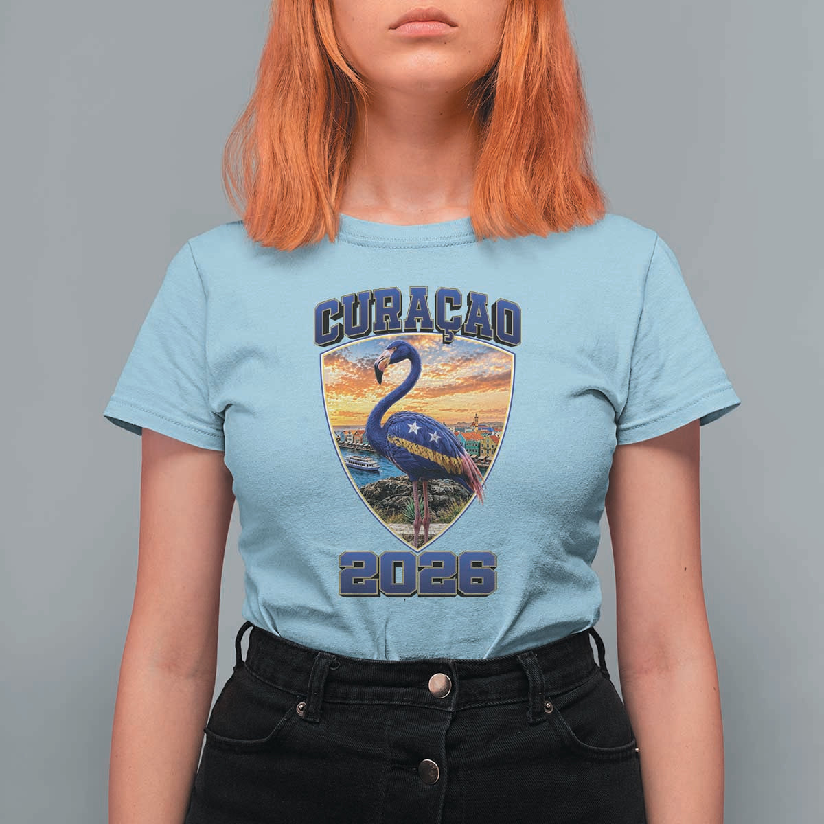 Funny Curacao Flamingo Soccer Lover T Shirt For Women Caribbean Island Gift