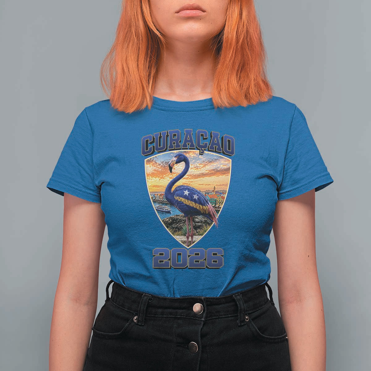 Funny Curacao Flamingo Soccer Lover T Shirt For Women Caribbean Island Gift