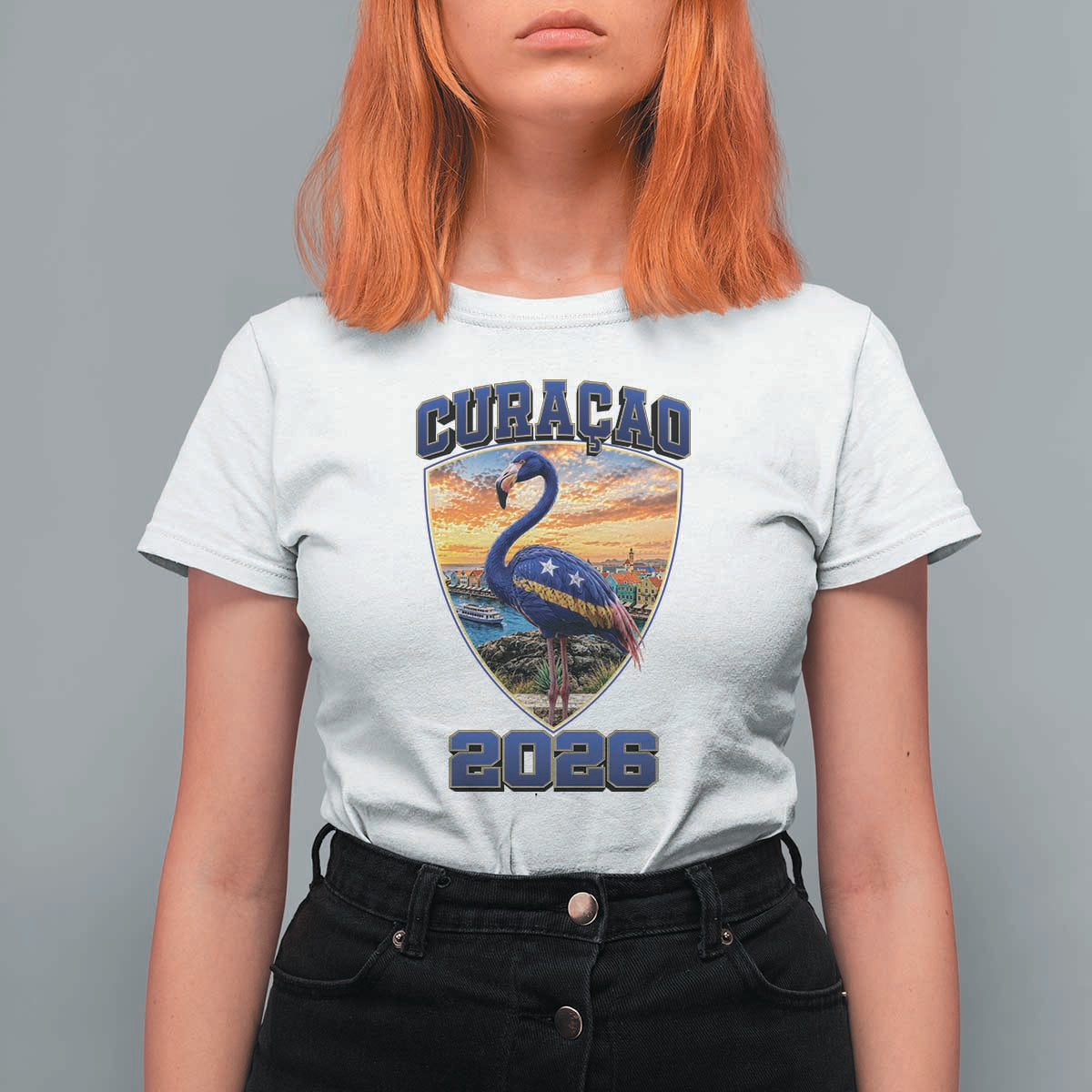 Funny Curacao Flamingo Soccer Lover T Shirt For Women Caribbean Island Gift