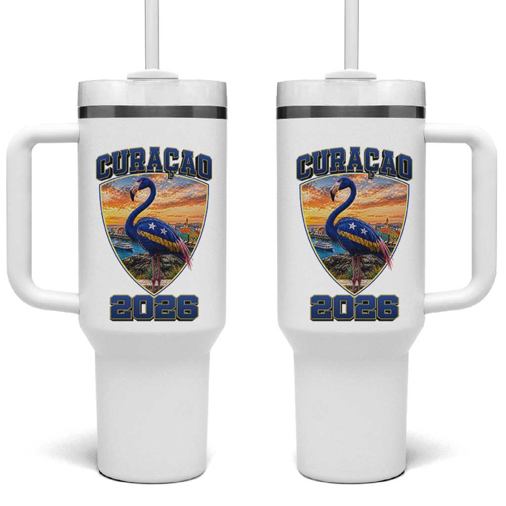 Funny Curacao Flamingo Soccer Lover Tumbler With Handle Caribbean Island Gift