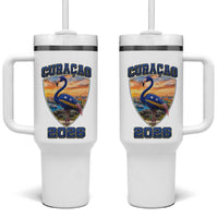 Funny Curacao Flamingo Soccer Lover Tumbler With Handle Caribbean Island Gift