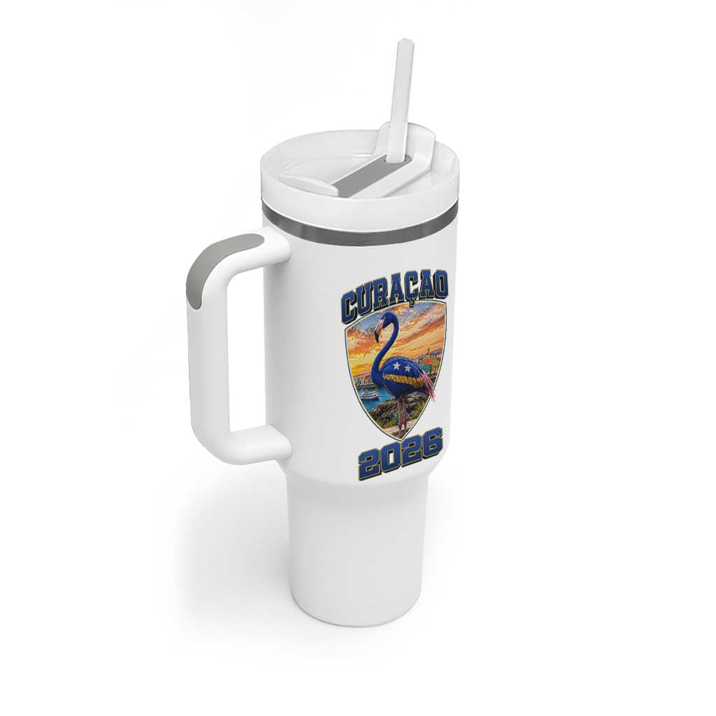 Funny Curacao Flamingo Soccer Lover Tumbler With Handle Caribbean Island Gift