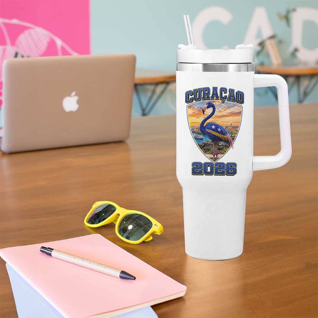 Funny Curacao Flamingo Soccer Lover Tumbler With Handle Caribbean Island Gift