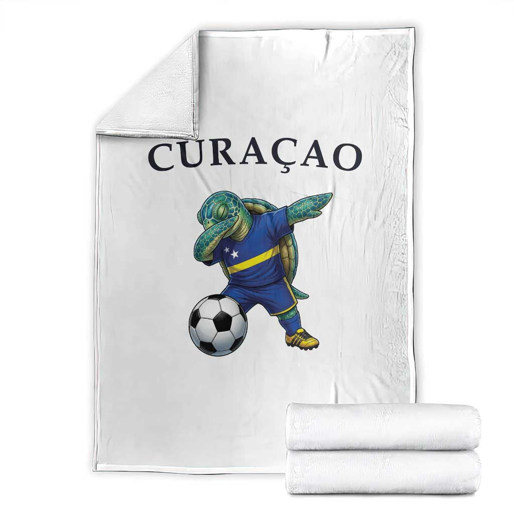 Funny Dabbing Sea Turtle Curaçao Soccer Fan Throw Blanket Caribbean Pride Graphic