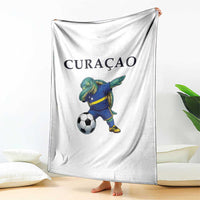 Funny Dabbing Sea Turtle Curaçao Soccer Fan Throw Blanket Caribbean Pride Graphic