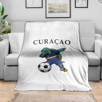 Funny Dabbing Sea Turtle Curaçao Soccer Fan Throw Blanket Caribbean Pride Graphic