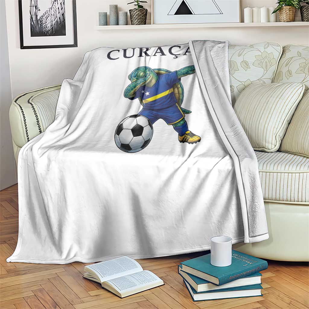 Funny Dabbing Sea Turtle Curaçao Soccer Fan Throw Blanket Caribbean Pride Graphic