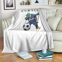 Funny Dabbing Sea Turtle Curaçao Soccer Fan Throw Blanket Caribbean Pride Graphic