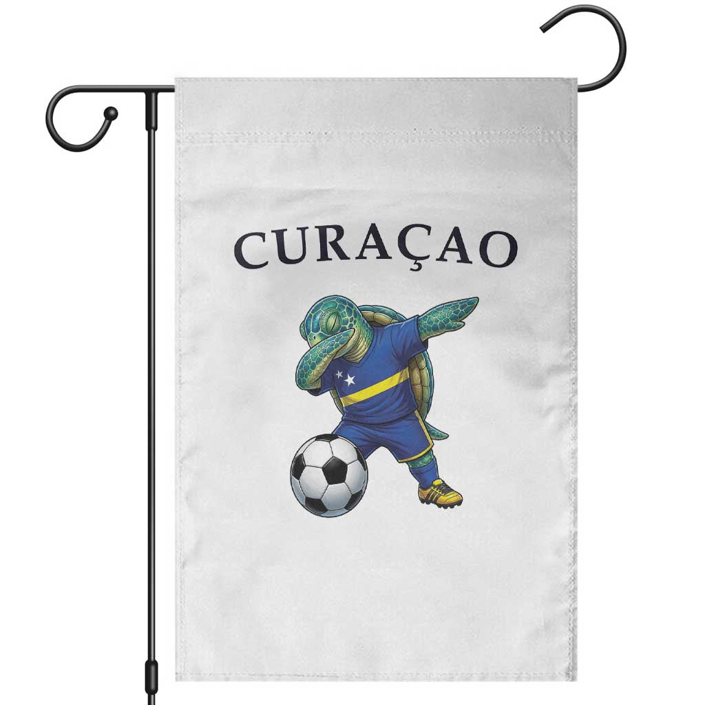 Funny Dabbing Sea Turtle Curaçao Soccer Fan Garden Flag Caribbean Pride Graphic