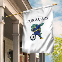 Funny Dabbing Sea Turtle Curaçao Soccer Fan Garden Flag Caribbean Pride Graphic