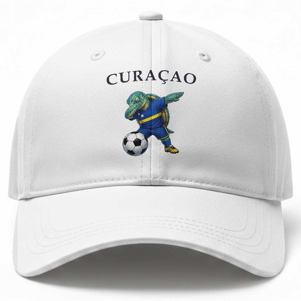 Funny Dabbing Sea Turtle Curaçao Soccer Fan Baseball Cap Caribbean Pride Graphic