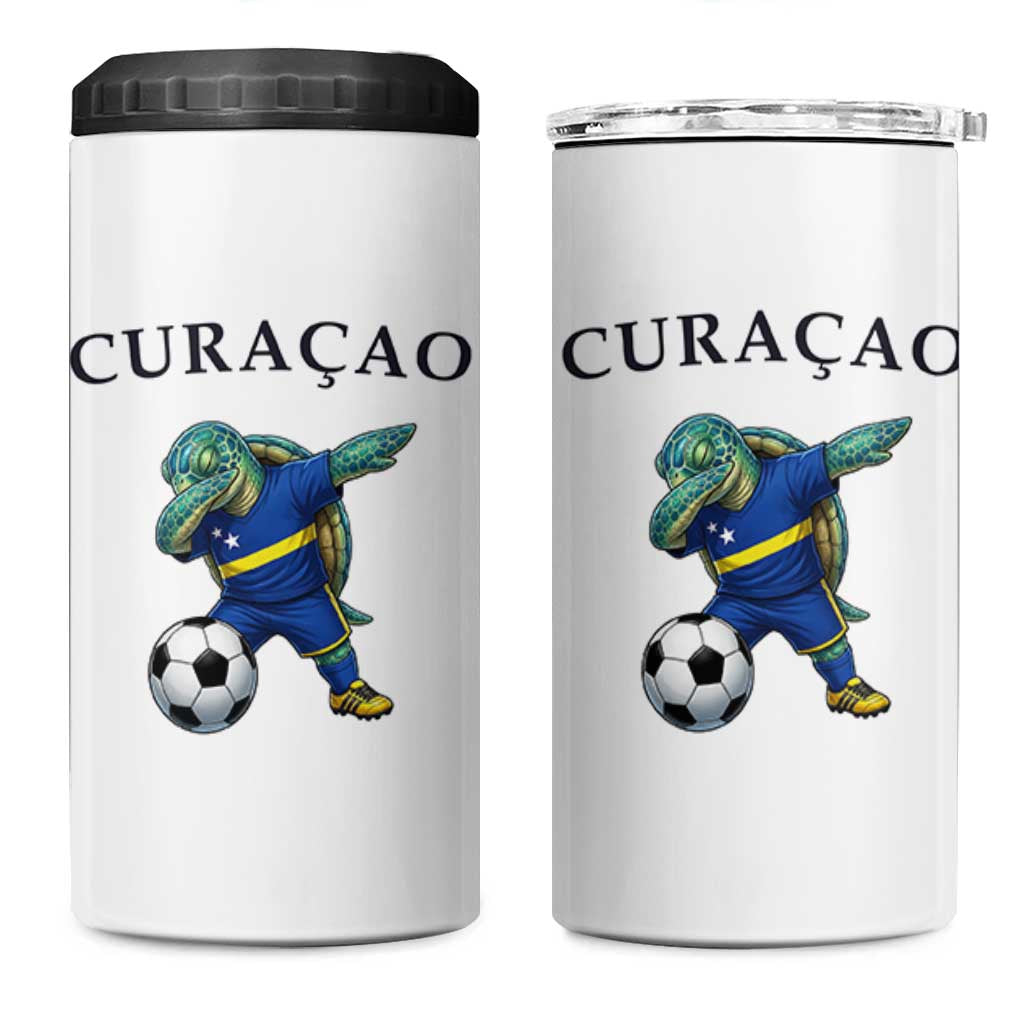 Funny Dabbing Sea Turtle Curaçao Soccer Fan 4 in 1 Can Cooler Tumbler Caribbean Pride Graphic