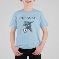 Funny Dabbing Sea Turtle Curaçao Soccer Fan T Shirt For Kid Caribbean Pride Graphic
