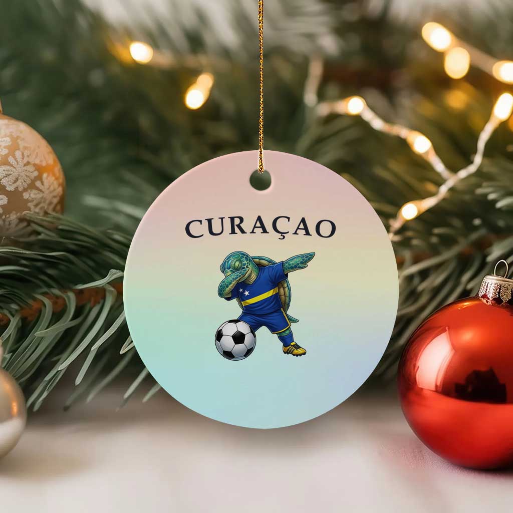 Funny Dabbing Sea Turtle Curaçao Soccer Fan Ceramic Ornament Caribbean Pride Graphic