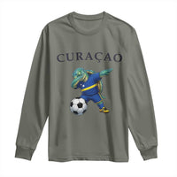 Funny Dabbing Sea Turtle Curaçao Soccer Fan Long Sleeve Shirt Caribbean Pride Graphic