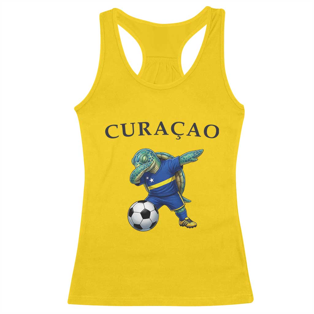 Funny Dabbing Sea Turtle Curaçao Soccer Fan Racerback Tank Top Caribbean Pride Graphic