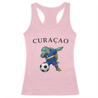 Funny Dabbing Sea Turtle Curaçao Soccer Fan Racerback Tank Top Caribbean Pride Graphic