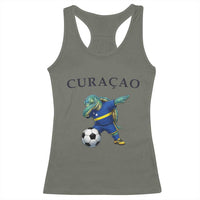 Funny Dabbing Sea Turtle Curaçao Soccer Fan Racerback Tank Top Caribbean Pride Graphic
