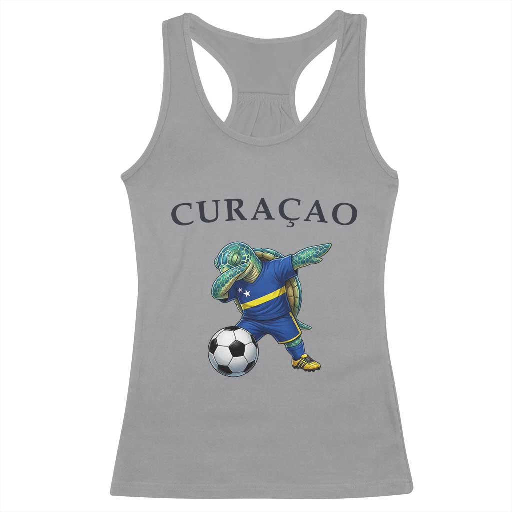 Funny Dabbing Sea Turtle Curaçao Soccer Fan Racerback Tank Top Caribbean Pride Graphic